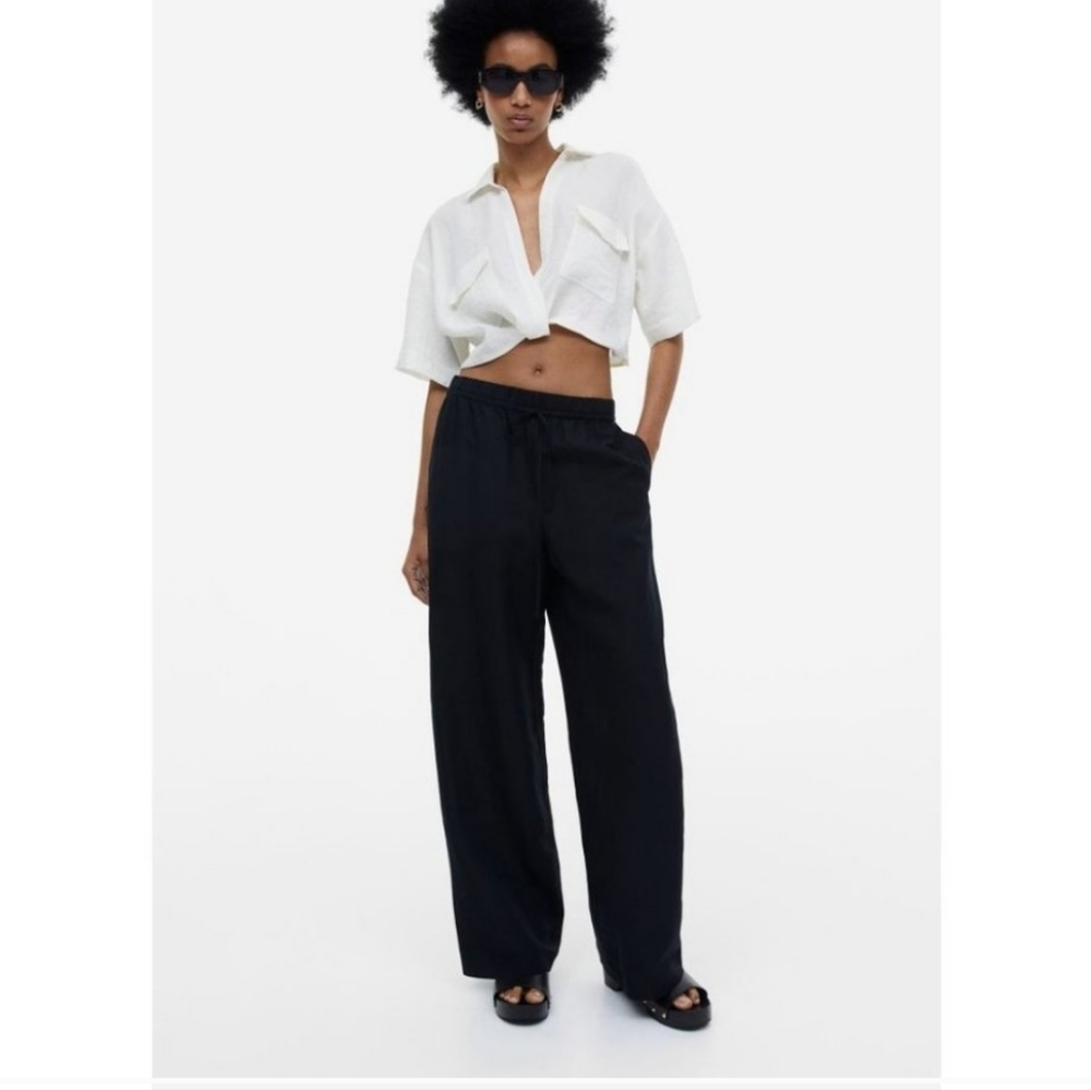 HM black Wideleg Pintuck Pull on Trousers